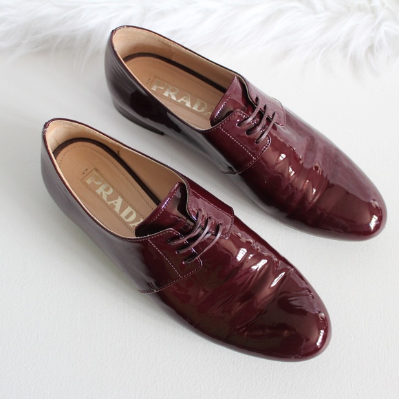 Prada Shoes - Prada Burgundy Red Patent Leather Loafers size 37